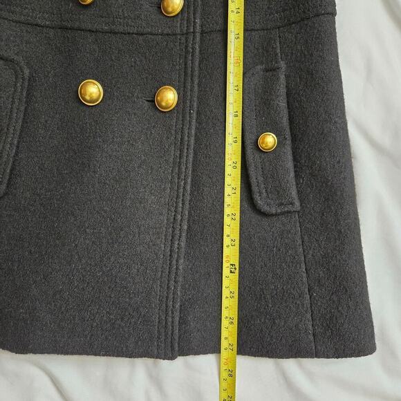 ANN TAYLOR LOFT Petites Womens 2P Black Pea Coat Gold Buttons Wool Blend Classic - Picture 8 of 9